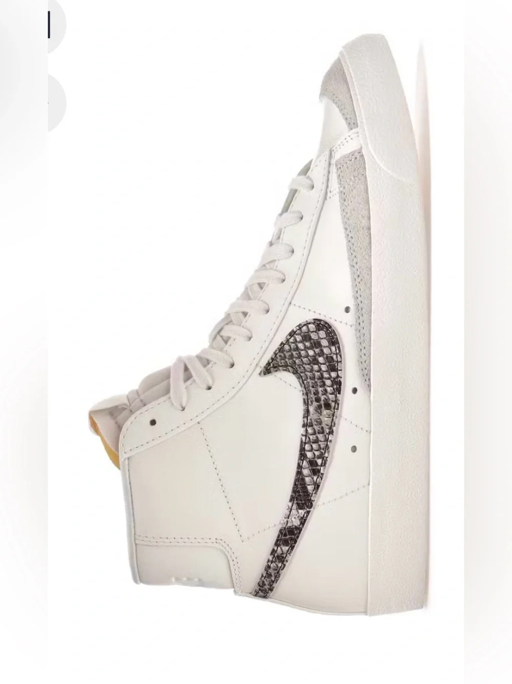 Nike White High-Top Sneakers with Gray Snake-Print Swoosh